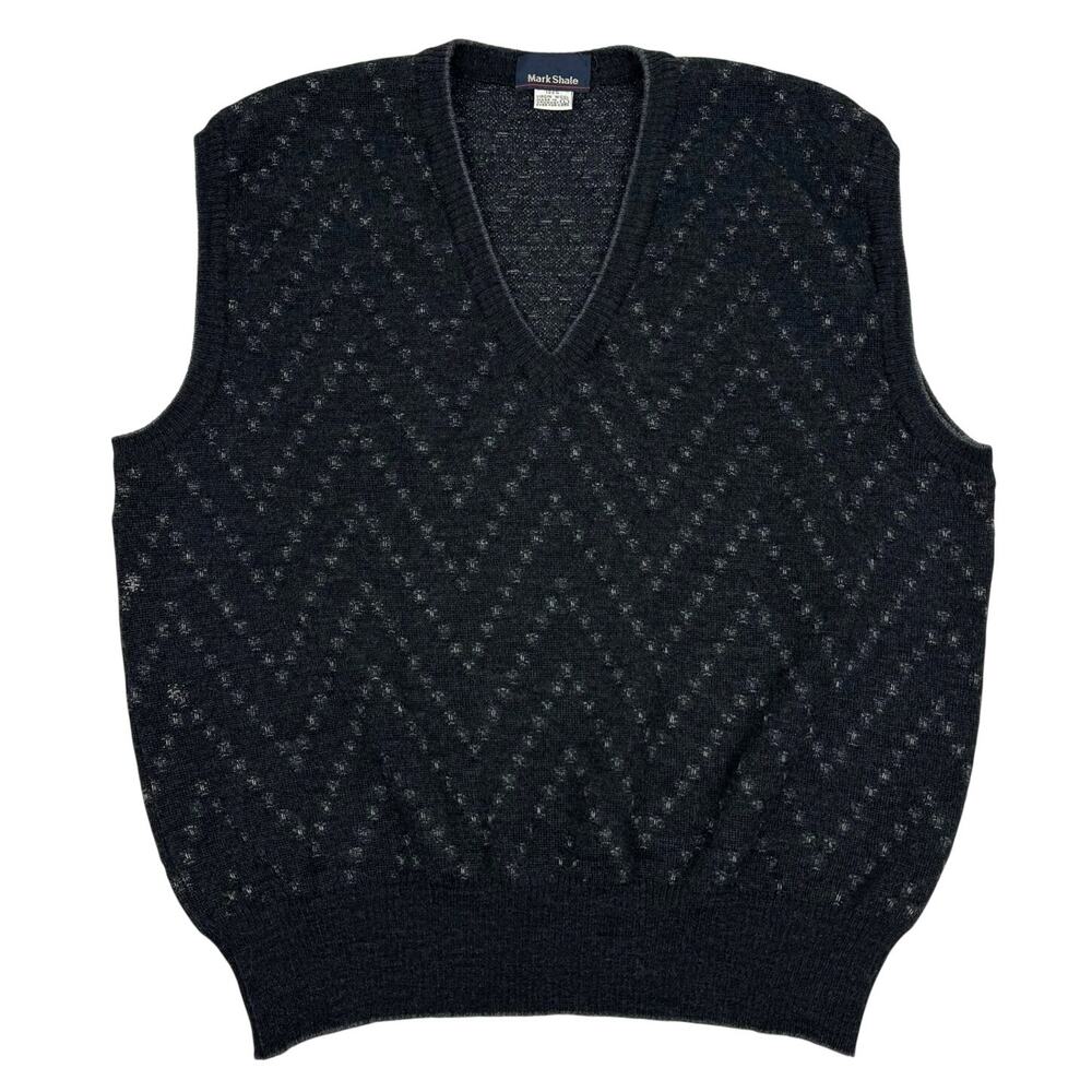 Vintage 90s Virgin Wool Sweater Vest Charcoal V-Neck Mark Shale Sz L